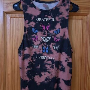 No Boundaries Pink & Black Tie-Dye Butterfly Muscle Tank